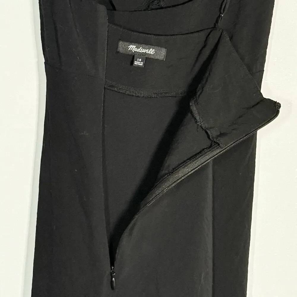 Madewell Layton Slip Midi Dress Black 10 Silk Blend Minimalist Strappy Back Chic - Picture 5 of 11